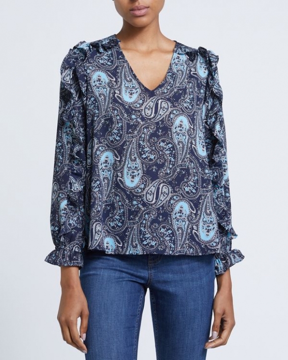 V-Neck Ruffle Paisley Blouse V-Neck Ruffle Paisley Blouse