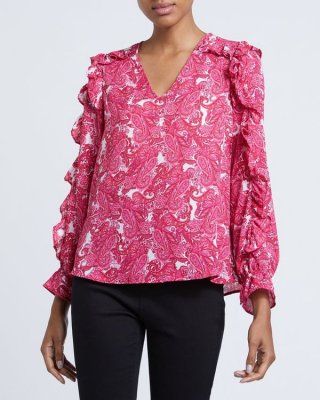 V-Neck Ruffle Paisley Blouse V-Neck Ruffle Paisley Blouse