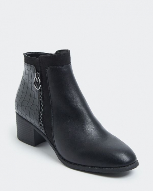 Wide Fit Croc Back Low Heel Boot Wide Fit Croc Back Low Heel Boot