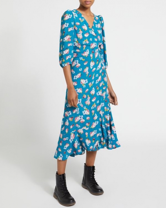 Wrap Three-Quarter Sleeve Dress Wrap Three-Quarter Sleeve Dress