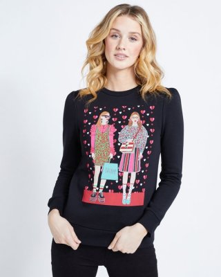 Savida Graphic Glitter Print Sweatshirt Savida Graphic Glitter Print Sweatshirt