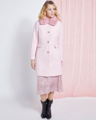 Savida Martha Pink Faux Fur Collar Coat Savida Martha Pink Faux Fur Collar Coat