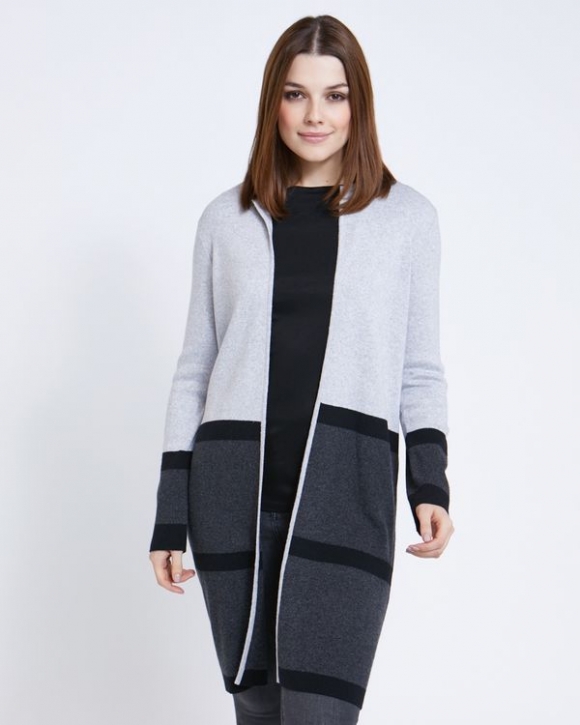 Paul Costelloe Living Studio Grey Colour Block Hem Cardigan Paul Costelloe Living Studio Grey Colour Block Hem Cardigan