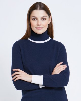 Paul Costelloe Living Studio Navy Colourblock Polo Neck Jumper Paul Costelloe Living Studio Navy Colourblock Polo Neck Jumper