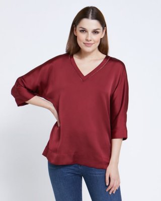 Paul Costelloe Living Studio Red V-Neck Trim Top Paul Costelloe Living Studio Red V-Neck Trim Top