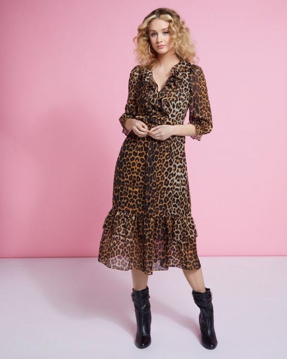 Savida Leopard Ruffle Midi Dress Savida Leopard Ruffle Midi Dress