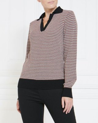 Gallery Bijou Jacquard Polo Jumper Gallery Bijou Jacquard Polo Jumper
