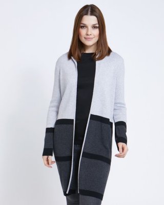 Paul Costelloe Living Studio Grey Colour Block Hem Cardigan Paul Costelloe Living Studio Grey Colour Block Hem Cardigan