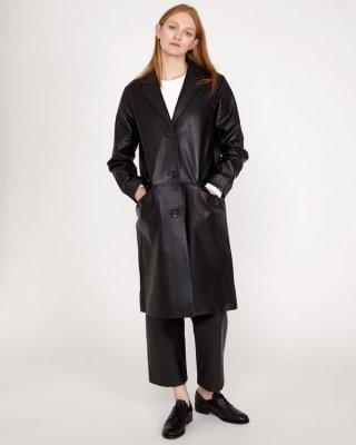 Carolyn Donnelly The Edit Leather Coat With Revere Collar Carolyn Donnelly The Edit Leather Coat With Revere Collar