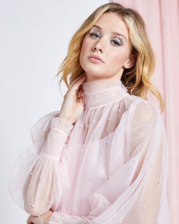 Savida Tulle Pearl Detail Blouse Savida Tulle Pearl Detail Blouse