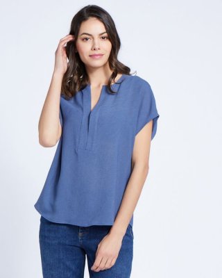 Paul Costelloe Living Studio Blue Half Placket Top Paul Costelloe Living Studio Blue Half Placket Top