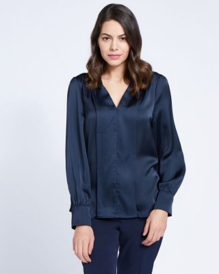 Paul Costelloe Living Studio Navy V-Placket Top Paul Costelloe Living Studio Navy V-Placket Top