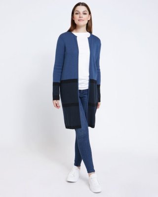 Paul Costelloe Living Studio Navy Colour Block Hem Cardigan Paul Costelloe Living Studio Navy Colour Block Hem Cardigan