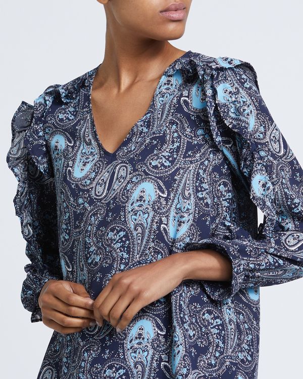 V-Neck Ruffle Paisley Blouse