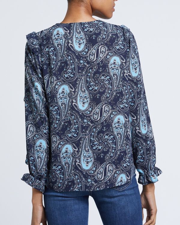 V-Neck Ruffle Paisley Blouse