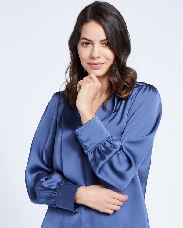 Paul Costelloe Living Studio Blue V-Placket Top
