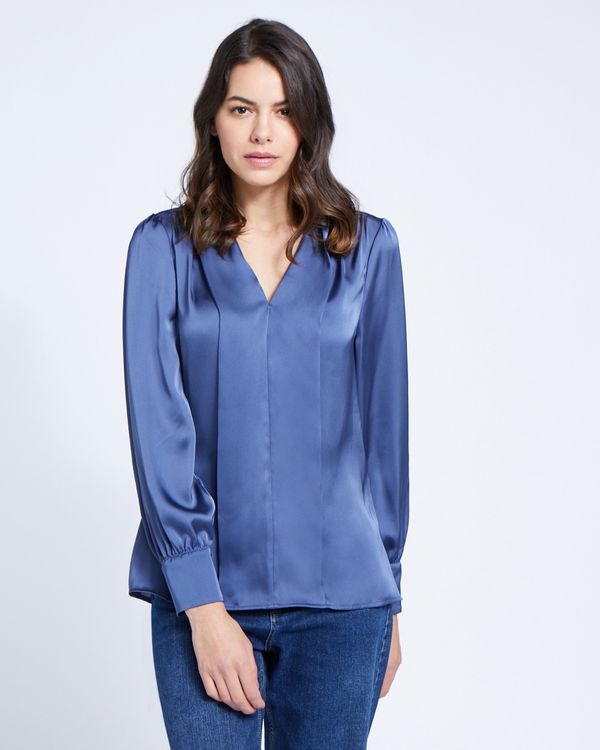 Paul Costelloe Living Studio Blue V-Placket Top