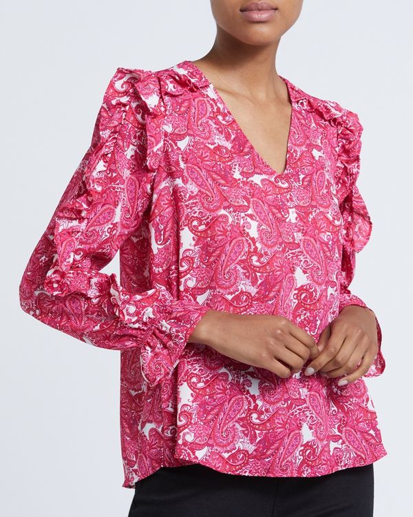 V-Neck Ruffle Paisley Blouse