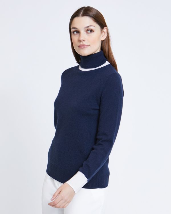 Paul Costelloe Living Studio Navy Colourblock Polo Neck Jumper