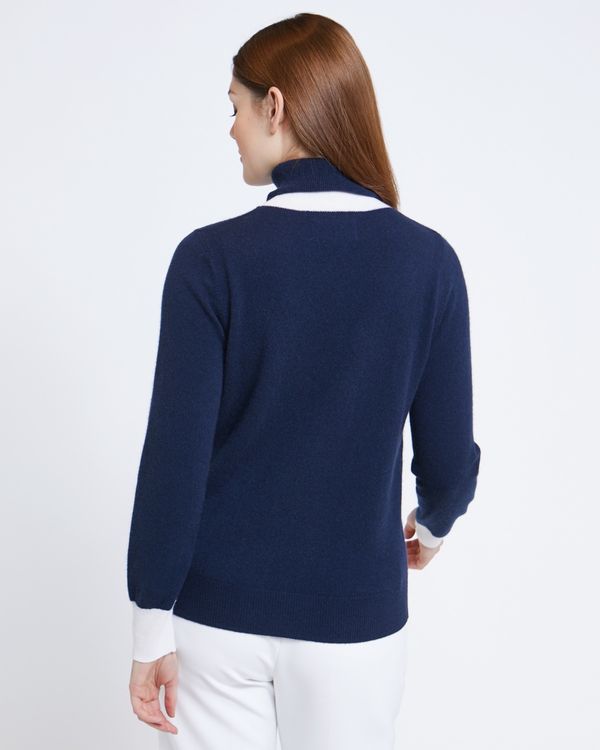 Paul Costelloe Living Studio Navy Colourblock Polo Neck Jumper