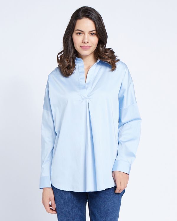 Paul Costelloe Living Studio Blue Curve Placket Blouse