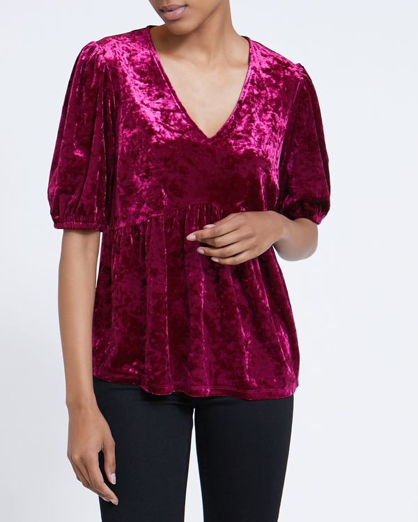 Velvet Puff Sleeve Top