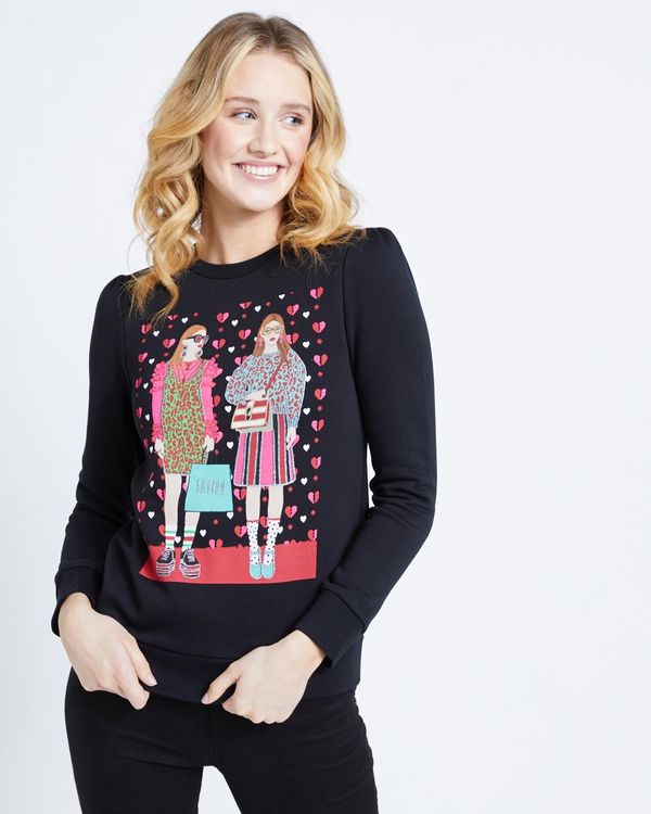 Savida Graphic Glitter Print Sweatshirt