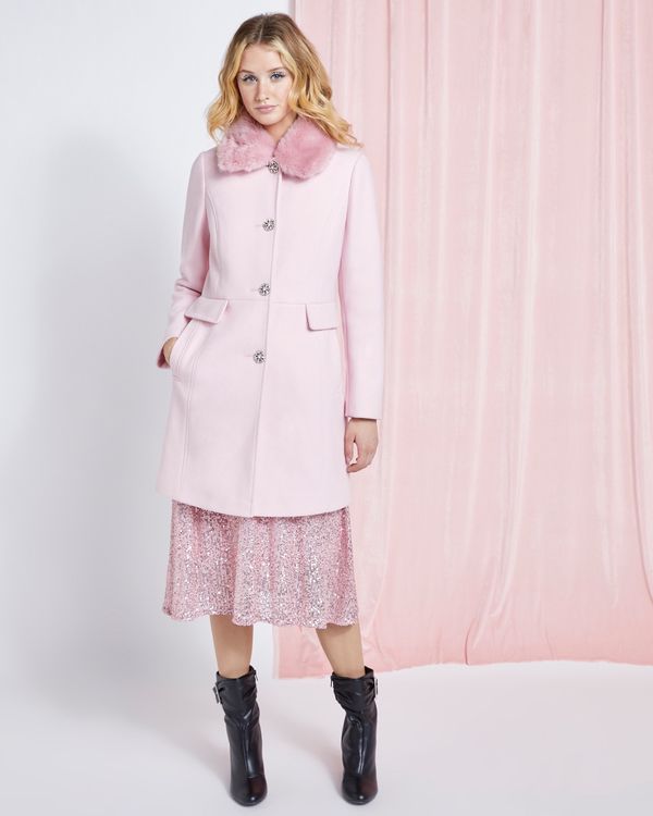 Savida Martha Pink Faux Fur Collar Coat