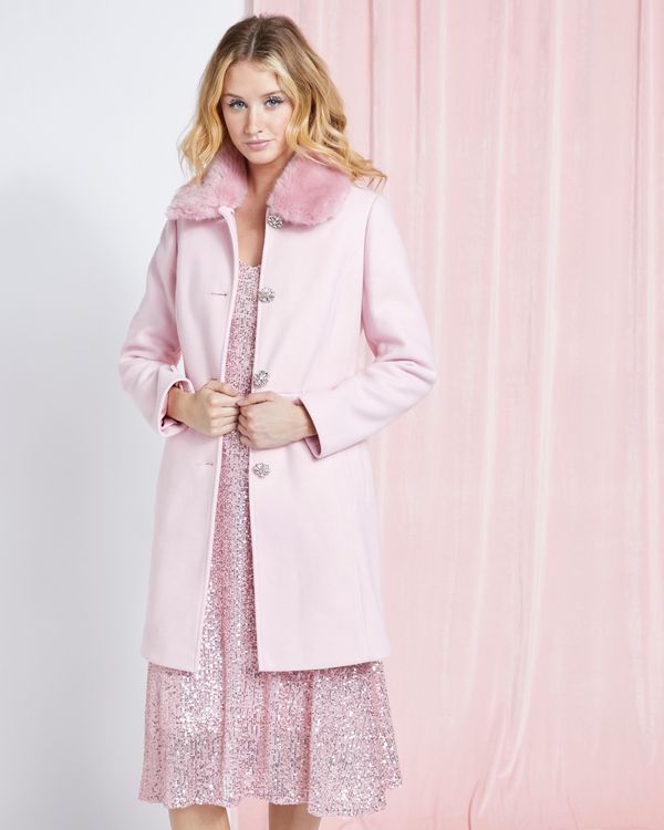 Savida Martha Pink Faux Fur Collar Coat