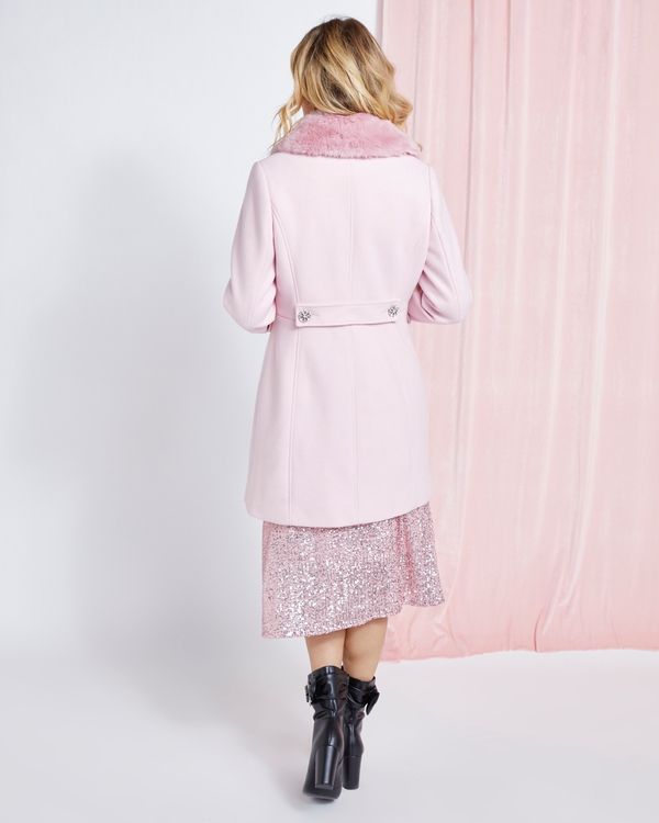 Savida Martha Pink Faux Fur Collar Coat