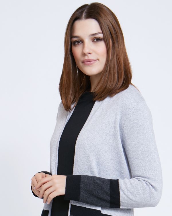 Paul Costelloe Living Studio Grey Colour Block Hem Cardigan