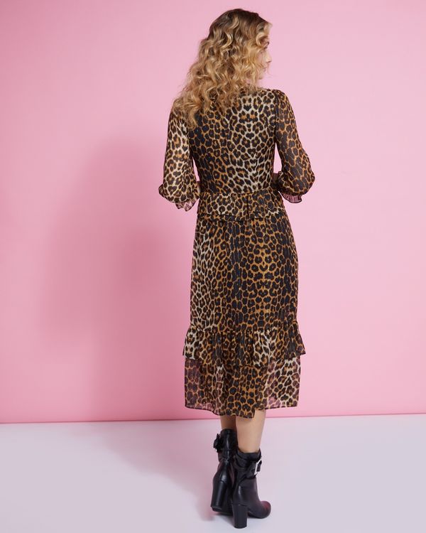 Savida Leopard Ruffle Midi Dress
