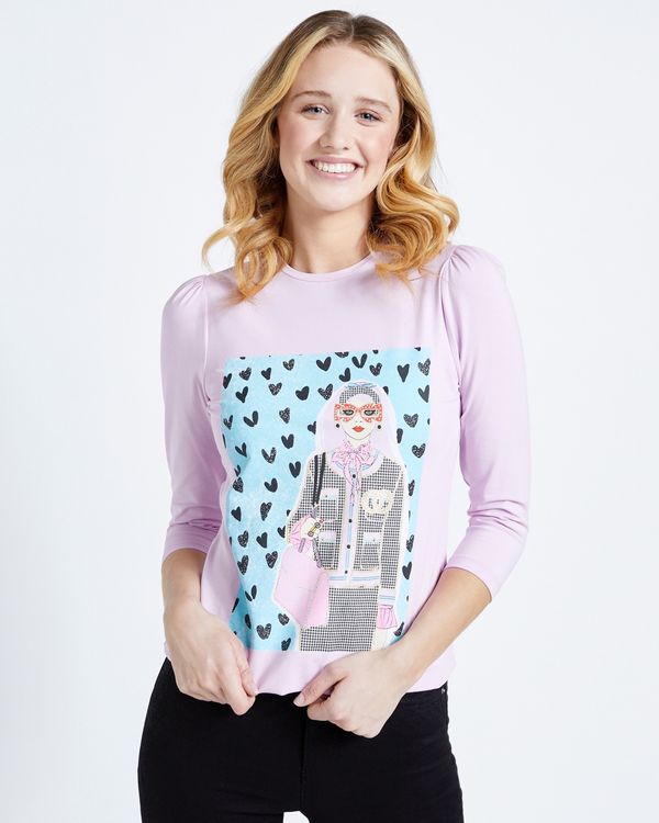Savida Graphic Print Glitter Top