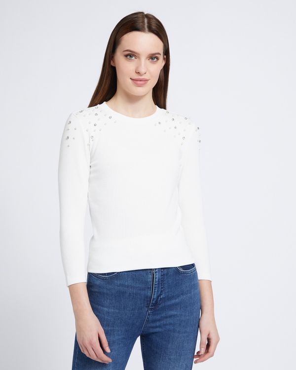 Savida Jewel And Pearl Ribbed T-Shirt