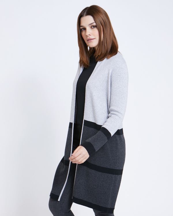 Paul Costelloe Living Studio Grey Colour Block Hem Cardigan