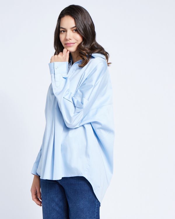 Paul Costelloe Living Studio Blue Curve Placket Blouse