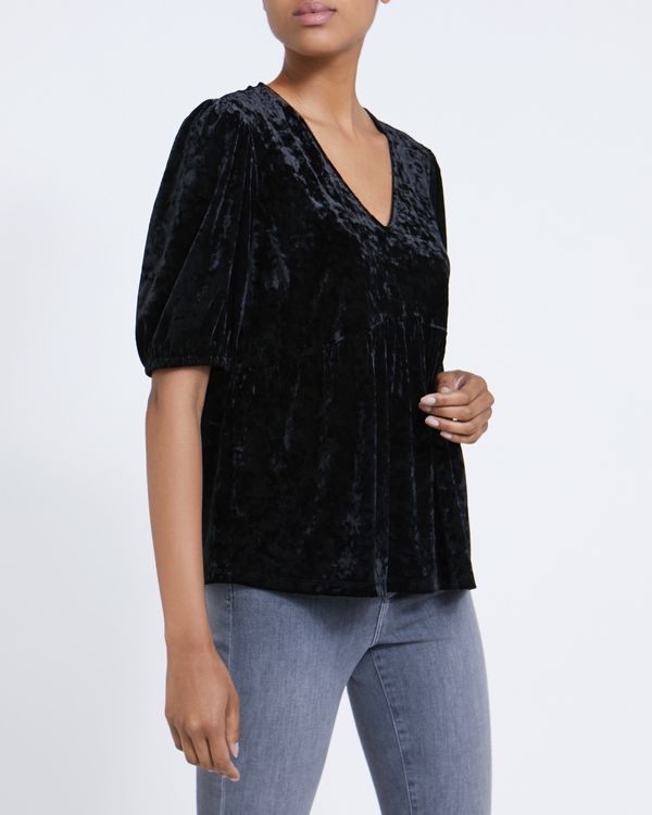 Velvet Puff Sleeve Top