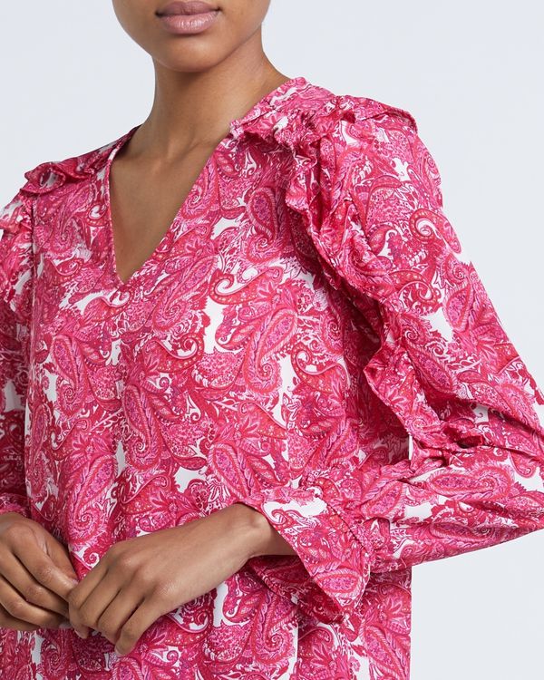 V-Neck Ruffle Paisley Blouse