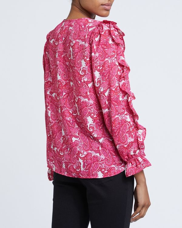V-Neck Ruffle Paisley Blouse