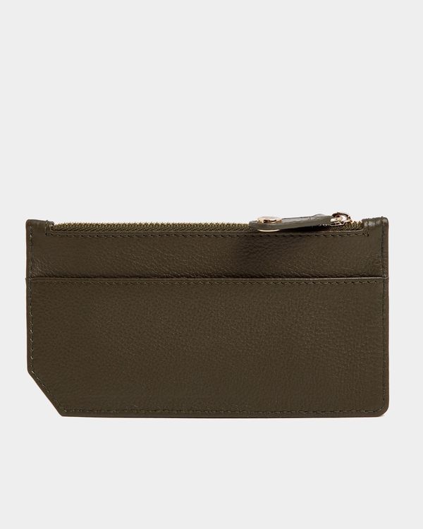 Paul Costelloe Living Studio Green Leather Zip Card Holder