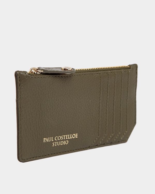 Paul Costelloe Living Studio Green Leather Zip Card Holder