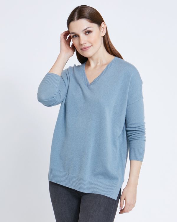 Paul Costelloe Living Studio Grey Cashmere V-Neck Jumper